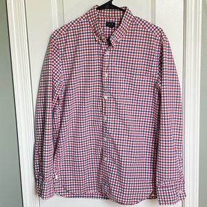 J.CREW CAUSAL BUTTON COLLAR RED AND NAVY CHECK SHIRT